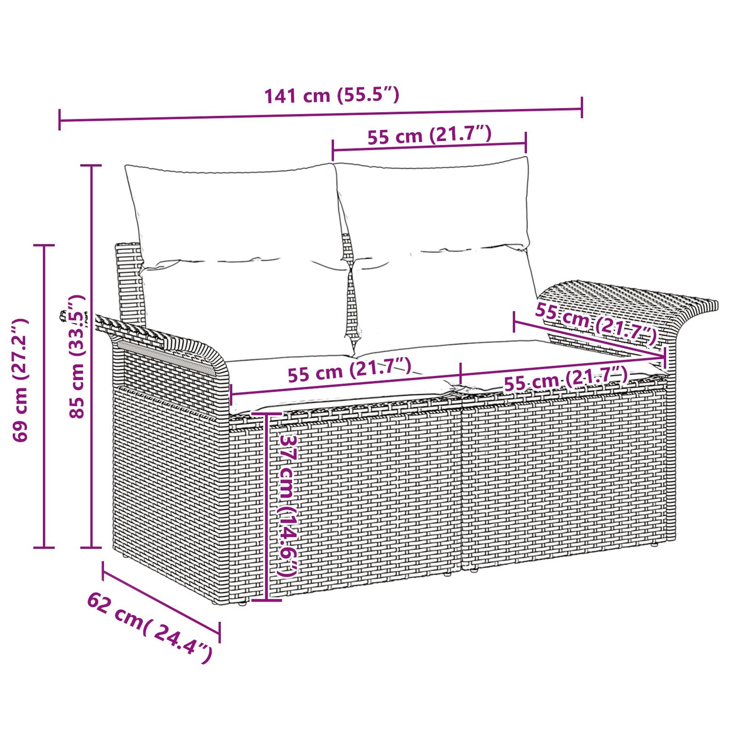 10-teiliges Garten Sofa Set mit Kissen Beige Poly Rattan