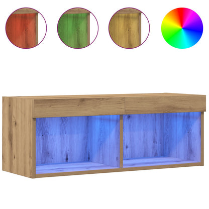 TV-Wandregale mit LED-Lichtern 2 Stück Artisan Eiche 80x30x30 cm