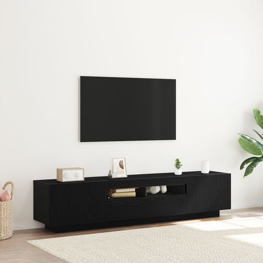 TV-Schrank mit LED-Lichtern, Schwarz, Eiche, 180x35x40 cm, Holzwerkstoff