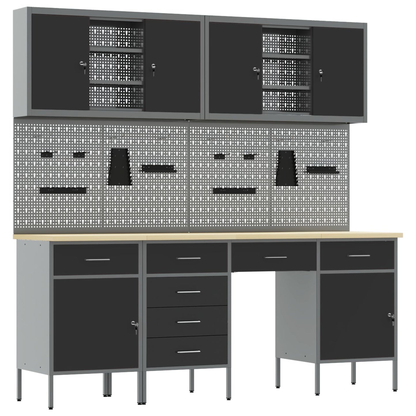 10-teiliges Werkbank-Set aus schwarzem Stahl