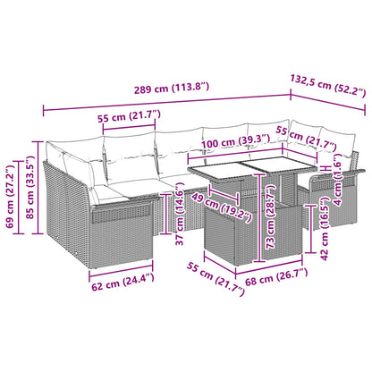 8-teiliges Garten Sofa Set mit Kissen Beige Poly Rattan