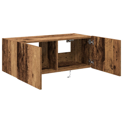 TV-Wandregal mit LED-Beleuchtung Altholz 80x35x31 cm