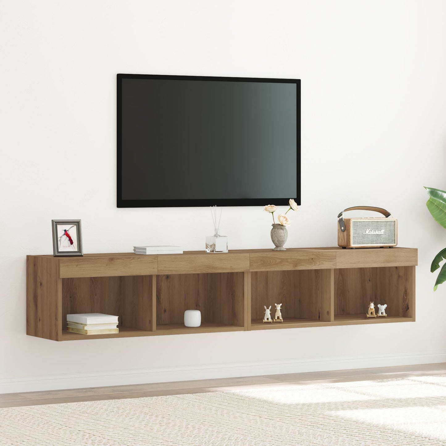 TV-Wandregale mit LED-Lichtern 2 Stück Artisan Eiche 80x30x30 cm
