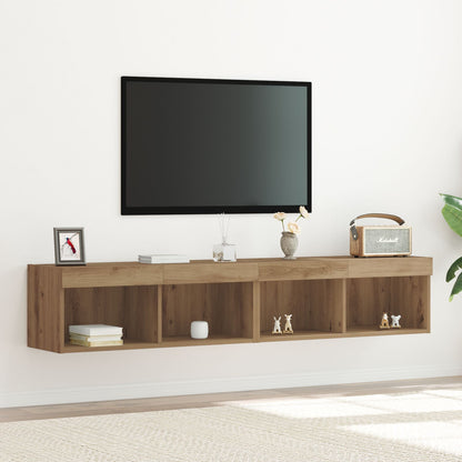 TV-Wandregale mit LED-Lichtern 2 Stück Artisan Eiche 80x30x30 cm