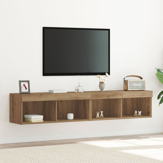 TV-Wandregale mit LED-Lichtern 2 Stück Artisan Eiche 80x30x30 cm