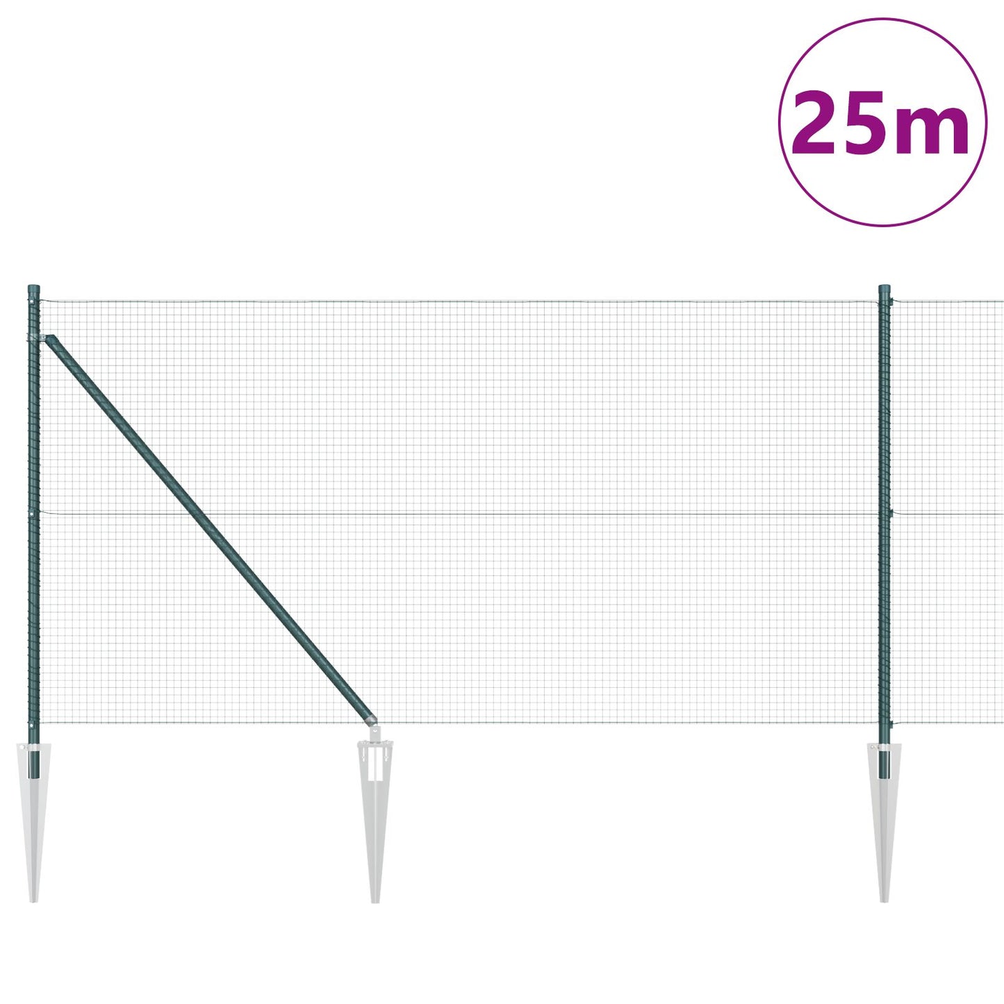 Zaunpfosten-Set 2er Set Grün Metall und PVC 25 x 1 m Langlebig
