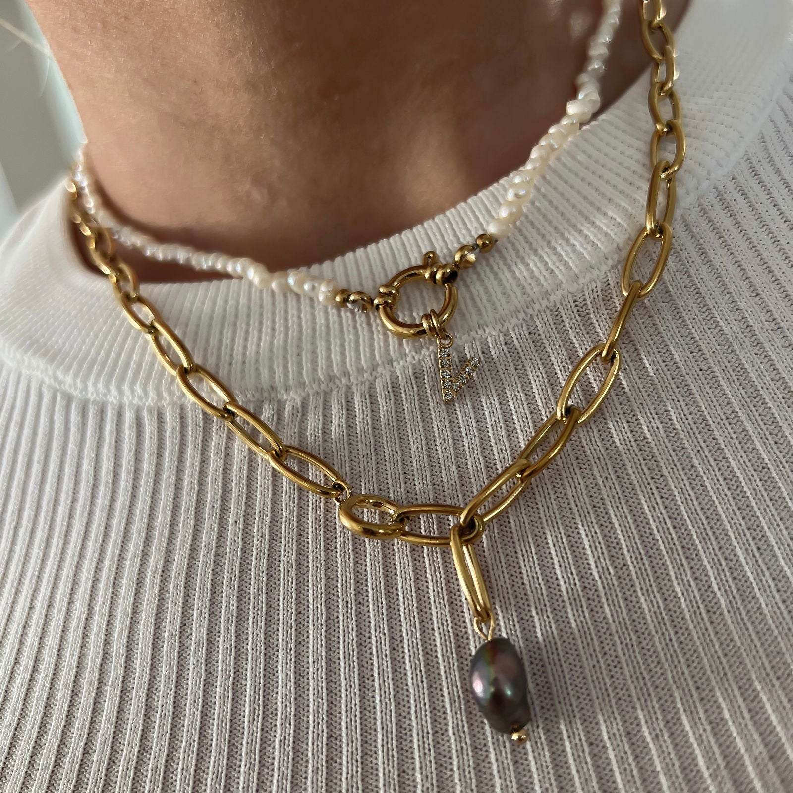 PERLANERA Kette | Edelstahl | wasserfest - Shopgalaxy