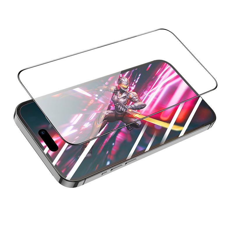 Panzerglas iPhone 15 Pro Max 9D large arc dustproof glass Hoco - Shopgalaxy.ch
