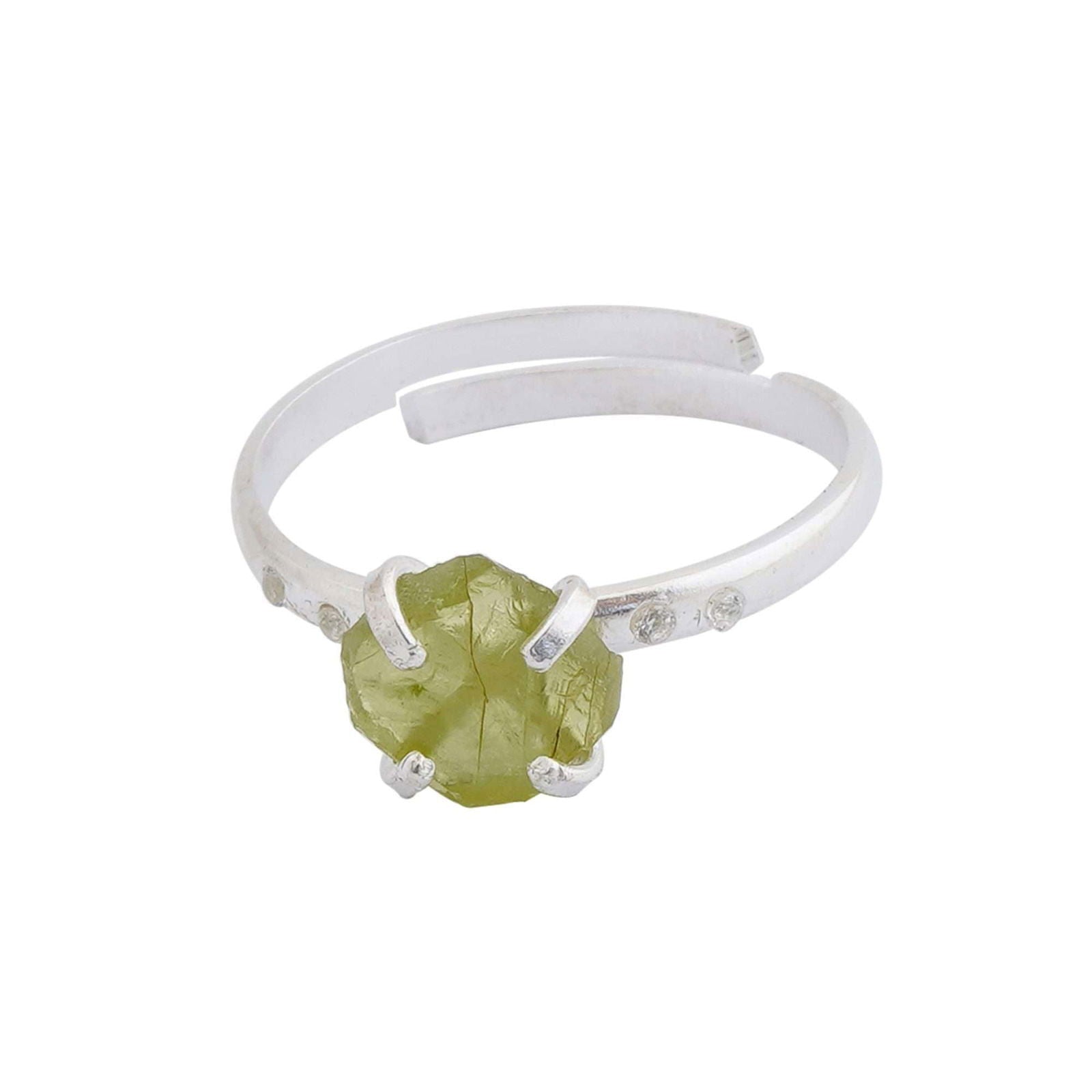 Peridot Adjustable Ring Handmade in its Natural form in 925 Silver - Shopgalaxy.ch