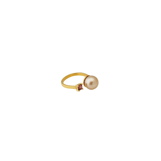 South Sea Golden Pearl 10.5-11.5 mm Adjustable 7-8 mm Ring with Pink Tourmaline Stone-1