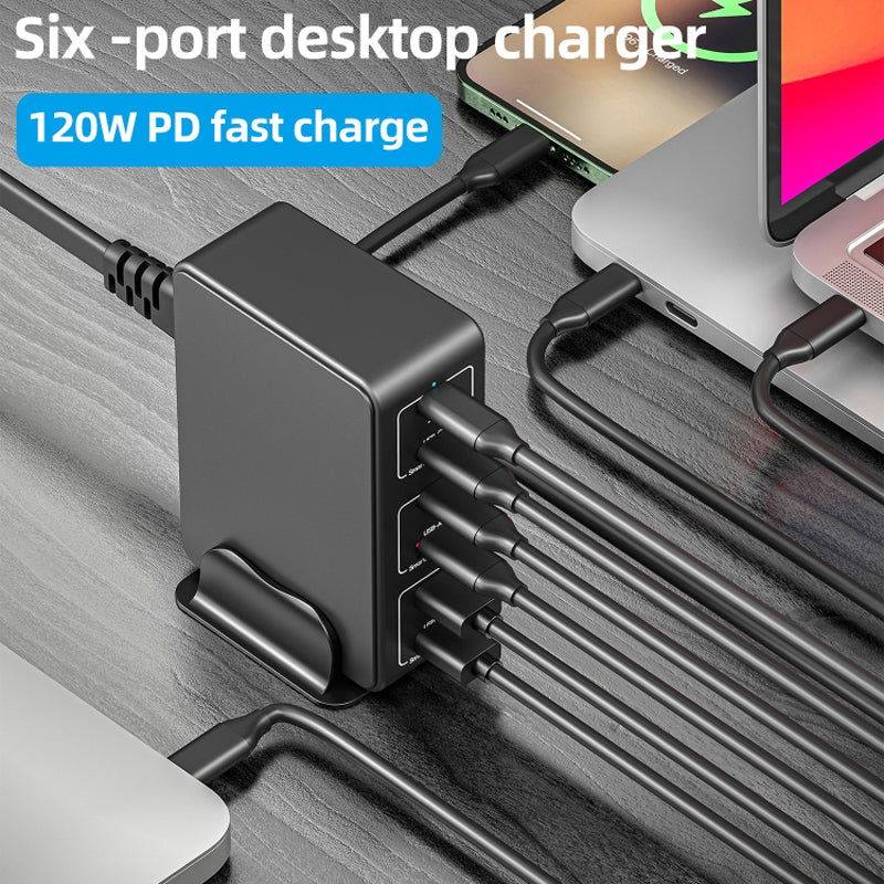 Schnell-Ladegerät 120W Typ-C+USB 6 Ports Desktop - Shopgalaxy