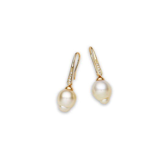 South Sea Gold-Creamish Pearls Sydenham Dangling Earrings 12-13 mm AAA - Shopgalaxy.ch