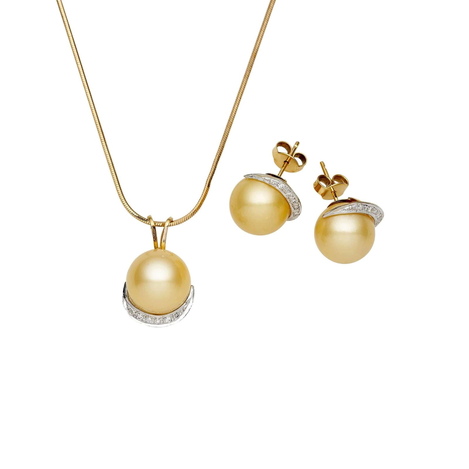 South Sea Gold Pearls Cockatoo Diamond Set in 14ct Gold Set 13-14 mm AAA - Shopgalaxy.ch