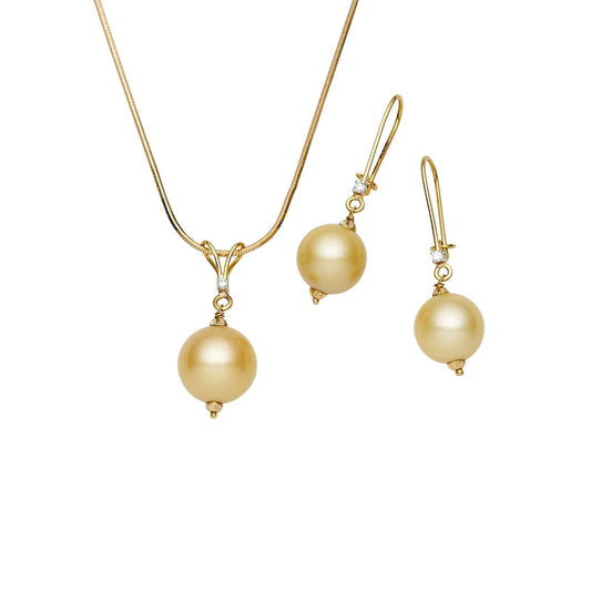 South Sea Gold Pearls Kookaburra Diamond Set in 14ct Gold Set 12-13 mm AAA - Shopgalaxy.ch