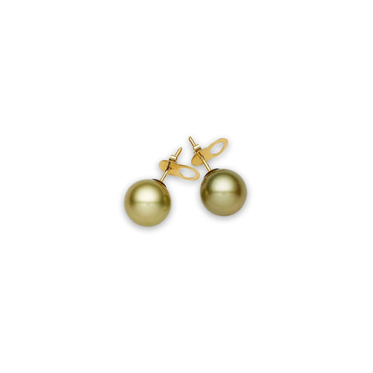 Tahitian South Sea Pistachio Pearls Kiama 14ct Gold Earrings 12-13 mm AAA - Shopgalaxy.ch