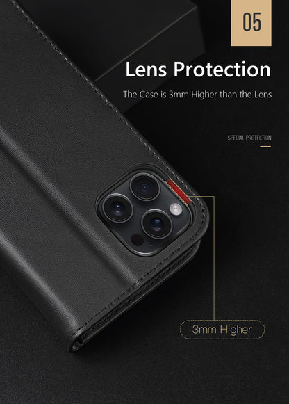 iPhone 16 Pro Max Flip Lederhülle Schwarz