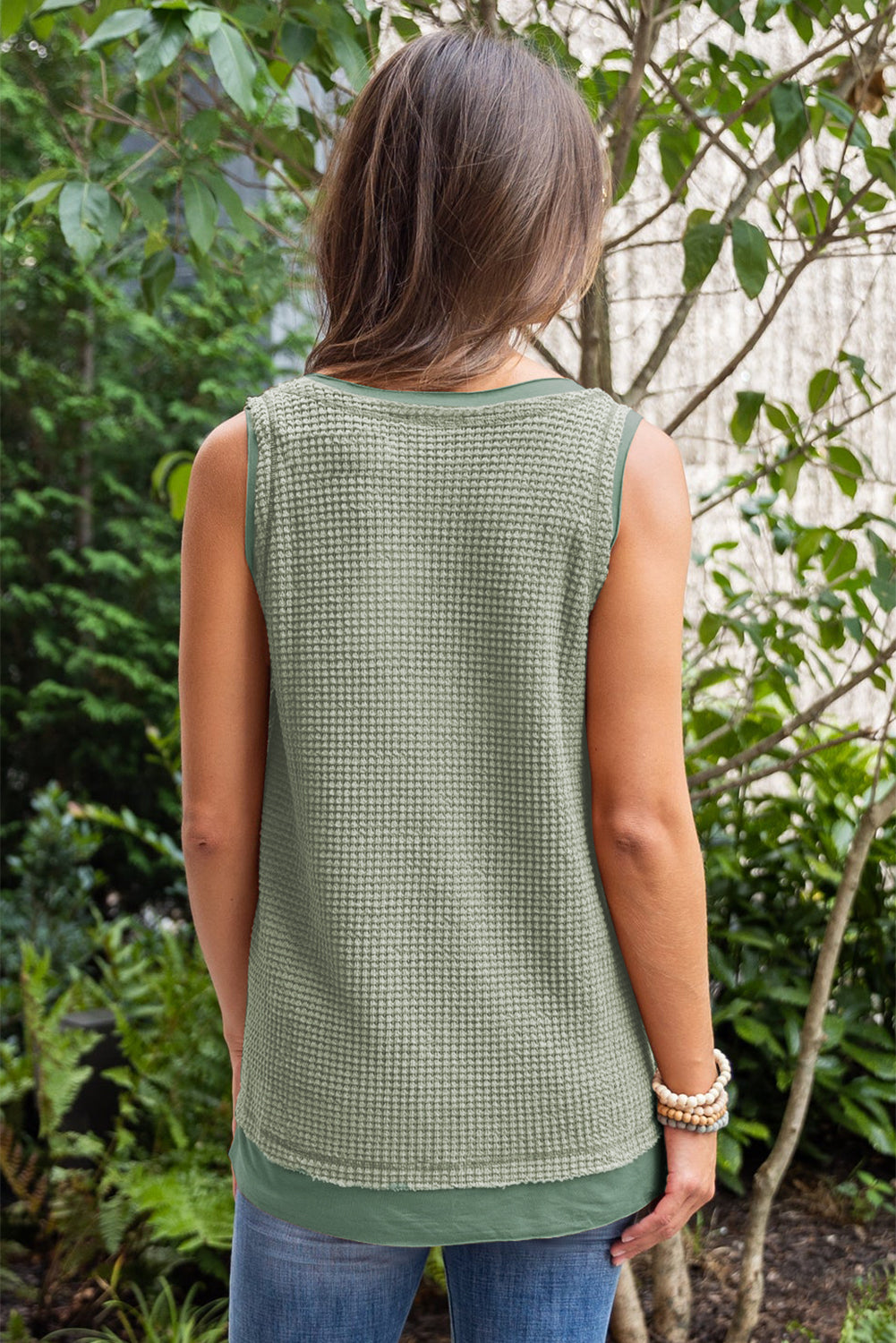 Philippine Gray Scoop Neck Waffle Knit Flowy Vest