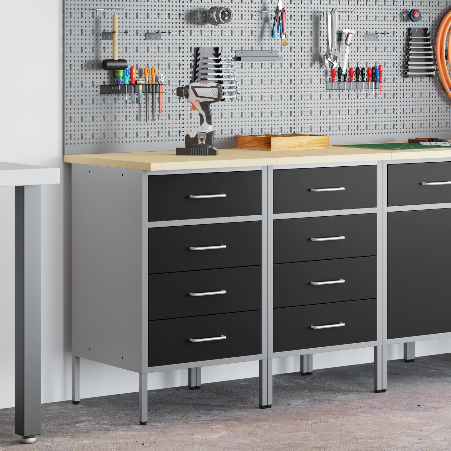 Werkbank mit Schubladen 2 pcs Schwarz und Grau 100 x 55 x 85 cm