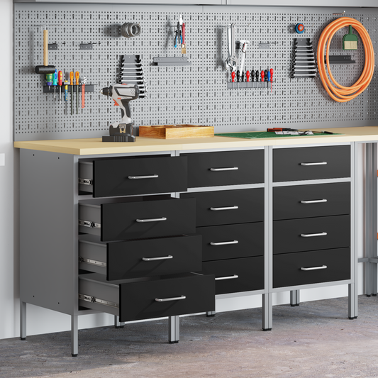 Werkbank mit Schubladen 3 pcs Schwarz und Grau 150 x 55 x 85 cm