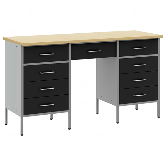 Werkbank 3 pcs Schwarz 150 x 55 x 85 cm Holzwerkstoff und Stahl