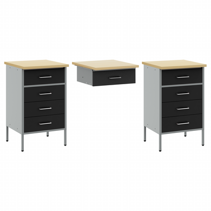 Werkbank 3 pcs Schwarz 150 x 55 x 85 cm Holzwerkstoff und Stahl