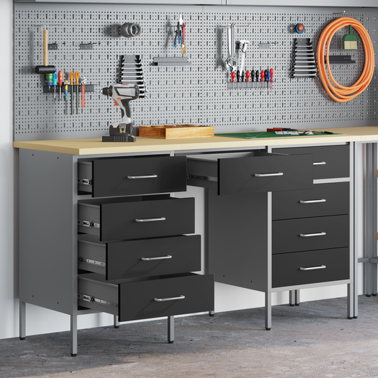 Werkbank 3 pcs Schwarz 150 x 55 x 85 cm Holzwerkstoff und Stahl