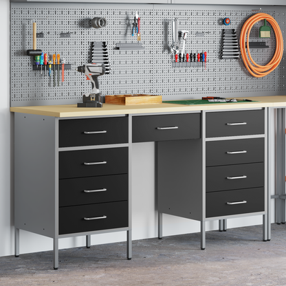 Werkbank 3 pcs Schwarz 150 x 55 x 85 cm Holzwerkstoff und Stahl