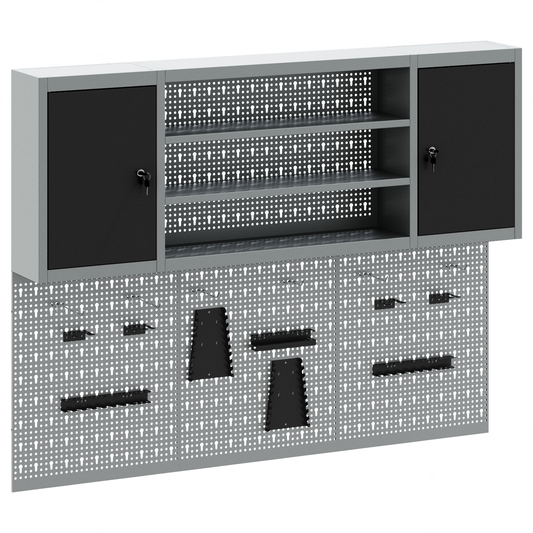 Werkzeugschrank und Pegboard Set mit Regal 6 pcs Schwarz