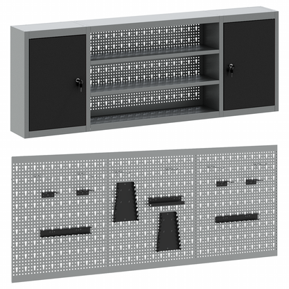 Werkzeugschrank und Pegboard Set mit Regal 6 pcs Schwarz