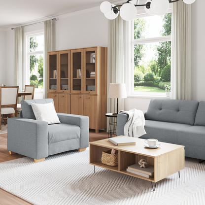 Sofa Set mit Kissen mit Kissen Grau Stoff