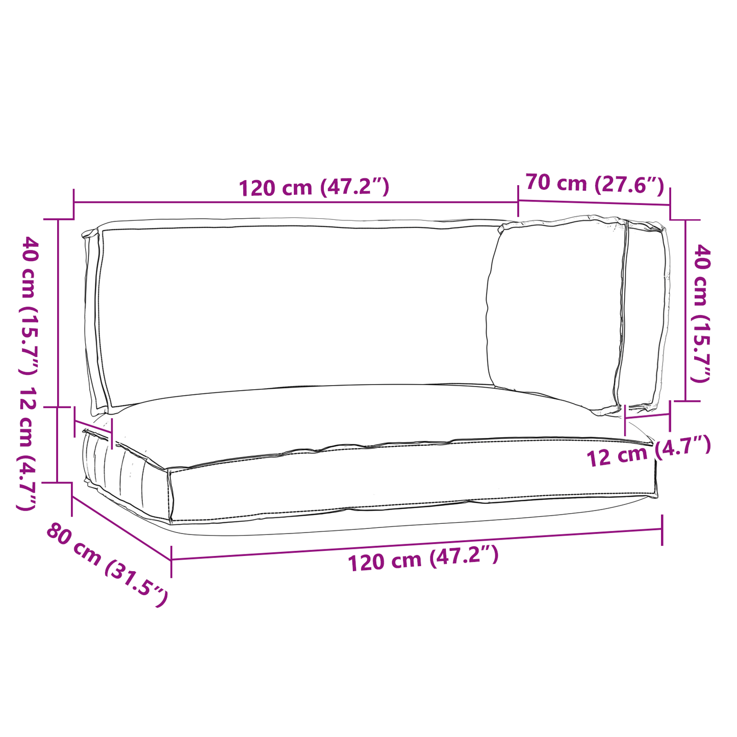 Pallet Kissen Set 3 pcs Anthrazit 120 x 80 x 12 cm Oxford-Stoff