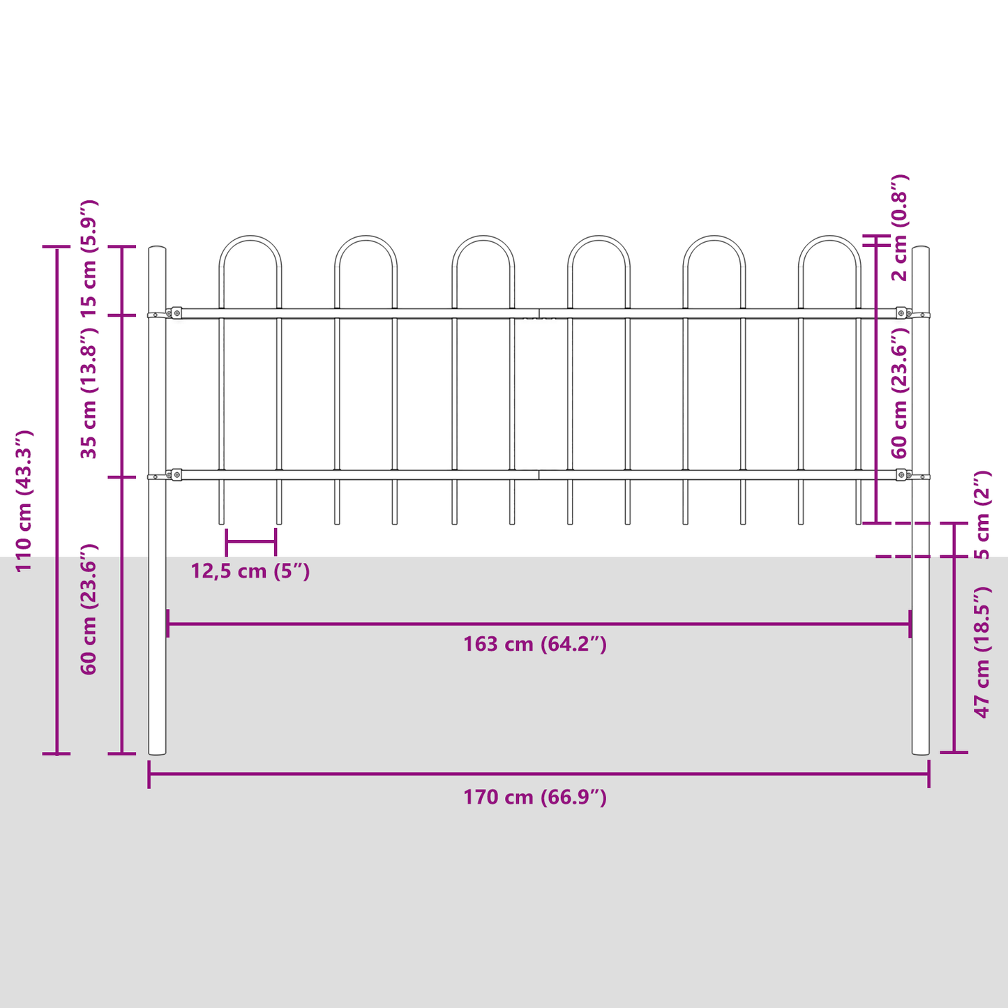 Gartenzaun Grau 3.4 x 0.6 m Pulverbeschichteter Stahl
