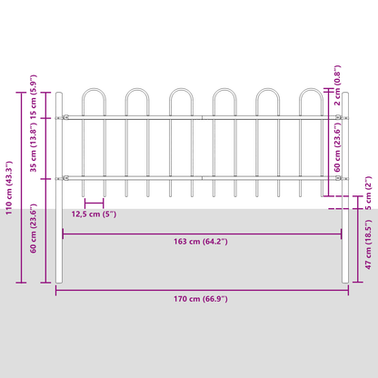 Gartenzaun Grau 3.4 x 0.6 m Pulverbeschichteter Stahl
