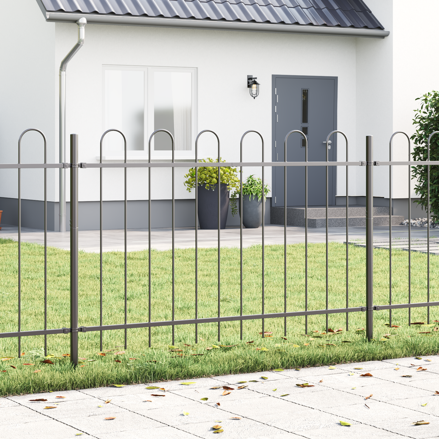 Gartenzaun Grau 3.4 x 1 m Pulverbeschichteter Stahl