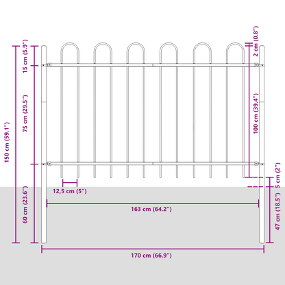 Gartenzaun Grau 3.4 x 1 m Pulverbeschichteter Stahl