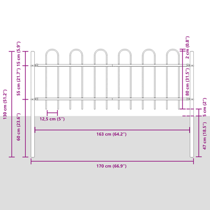 Gartenzaun Weiß 3.4 x 0.8 m Pulverbeschichteter Stahl