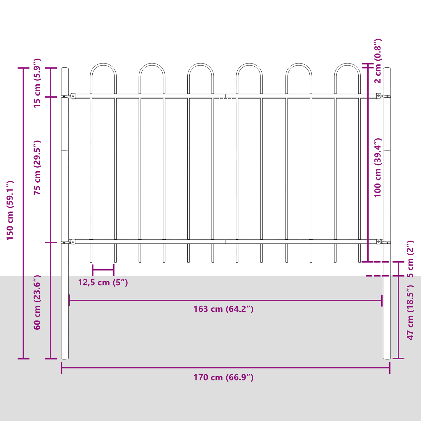 Gartenzaun Weiß 3.4 x 1 m Pulverbeschichteter Stahl