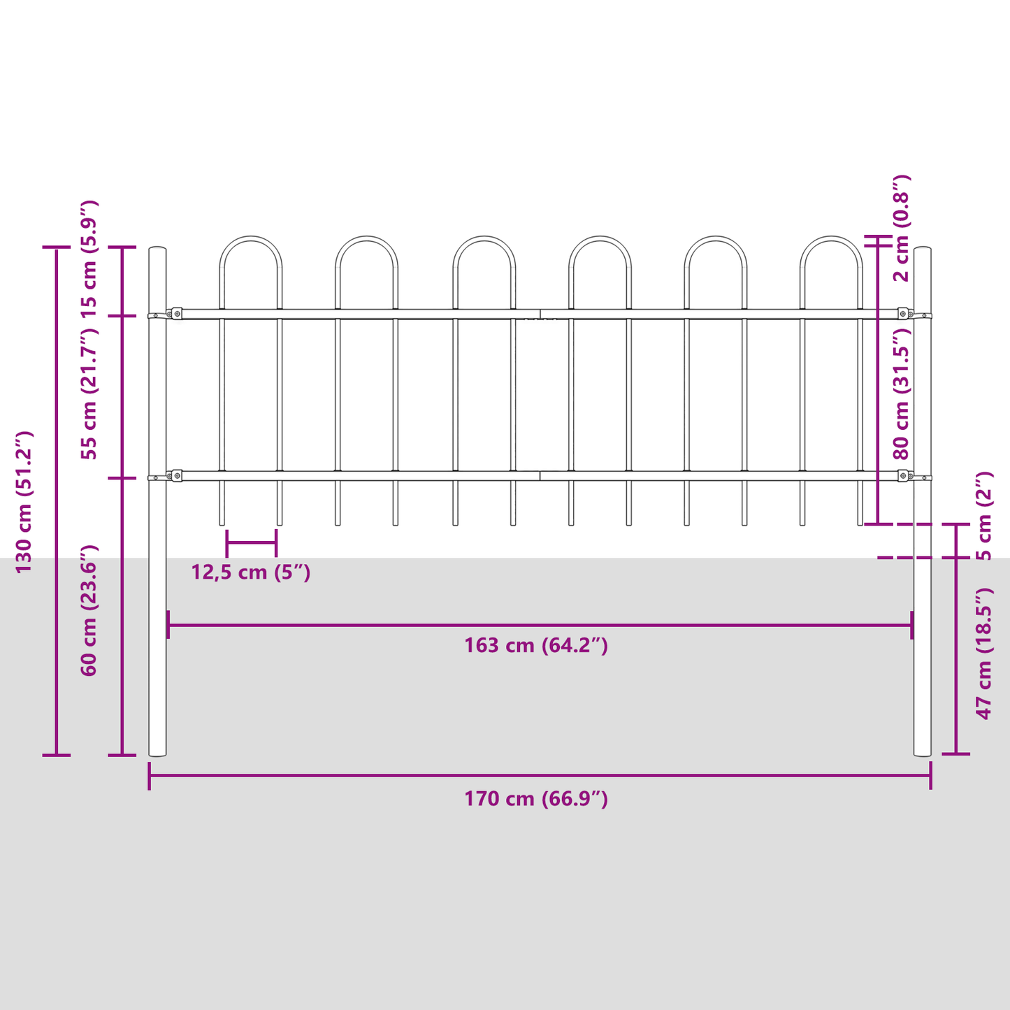 Gartenzaun Weiß 5.1 x 0.8 m Pulverbeschichteter Stahl