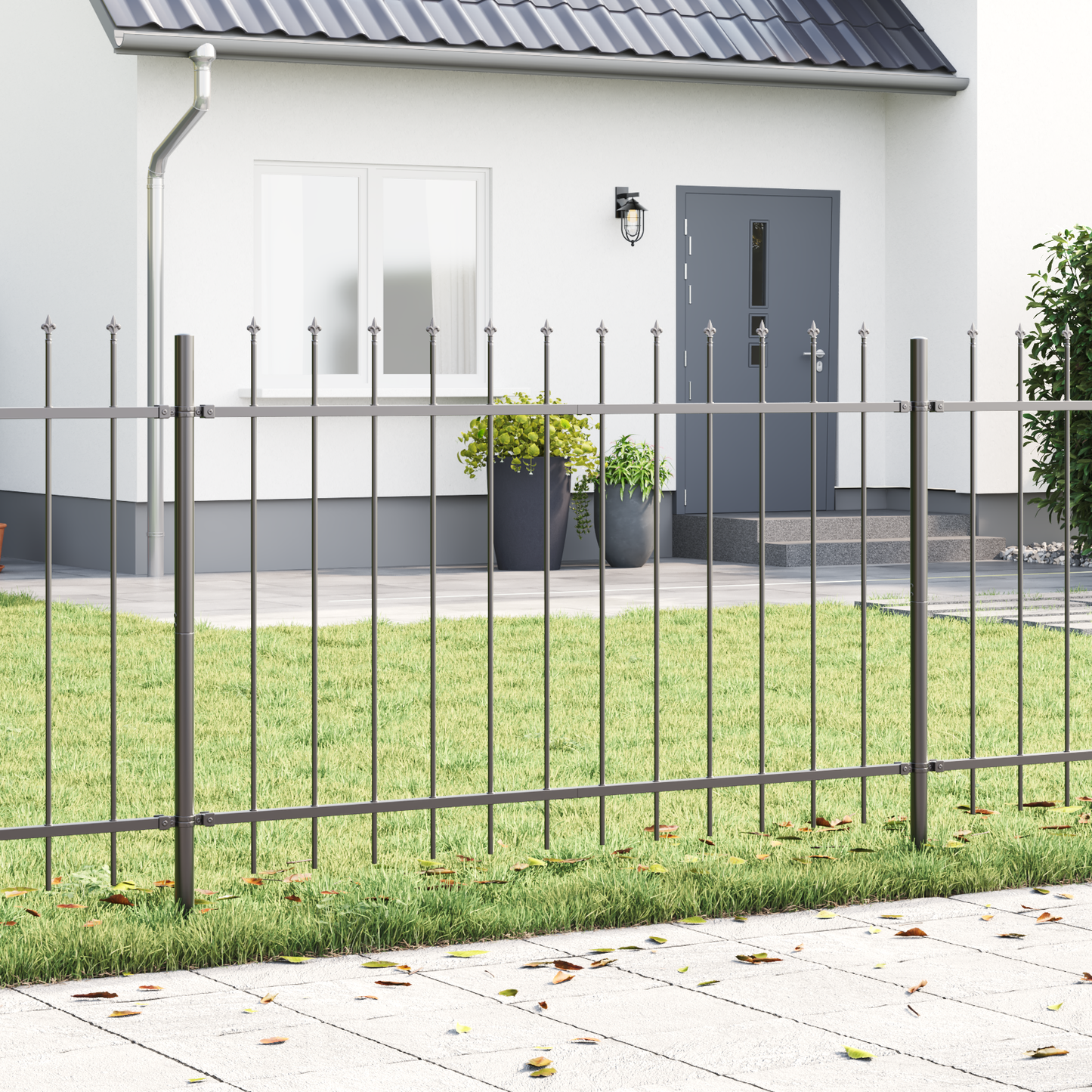 Gartenzaun Grau 6.8 x 1.2 m Pulverbeschichteter Stahl