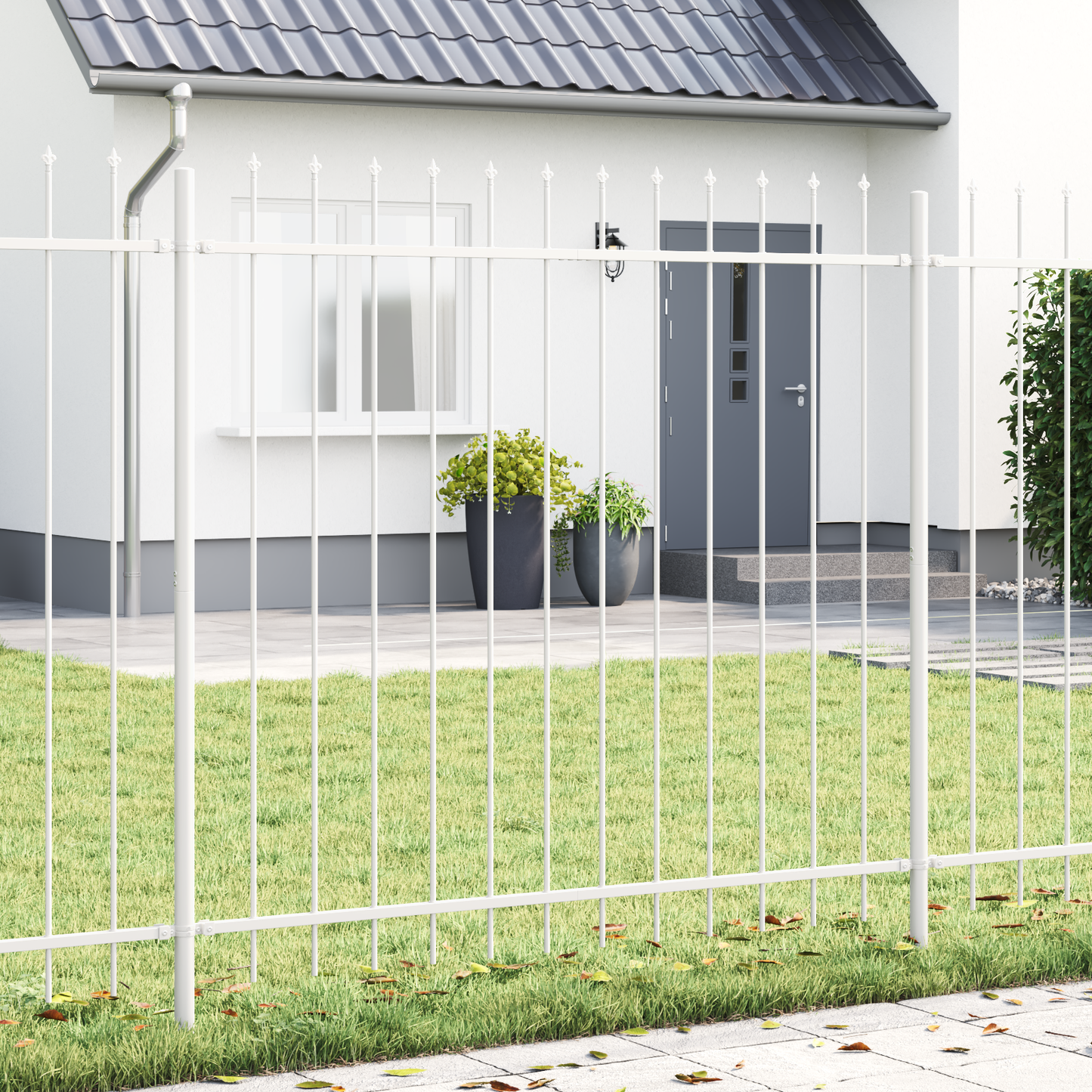 Gartenzaun Weiß 6.8 x 1.5 m Pulverbeschichteter Stahl