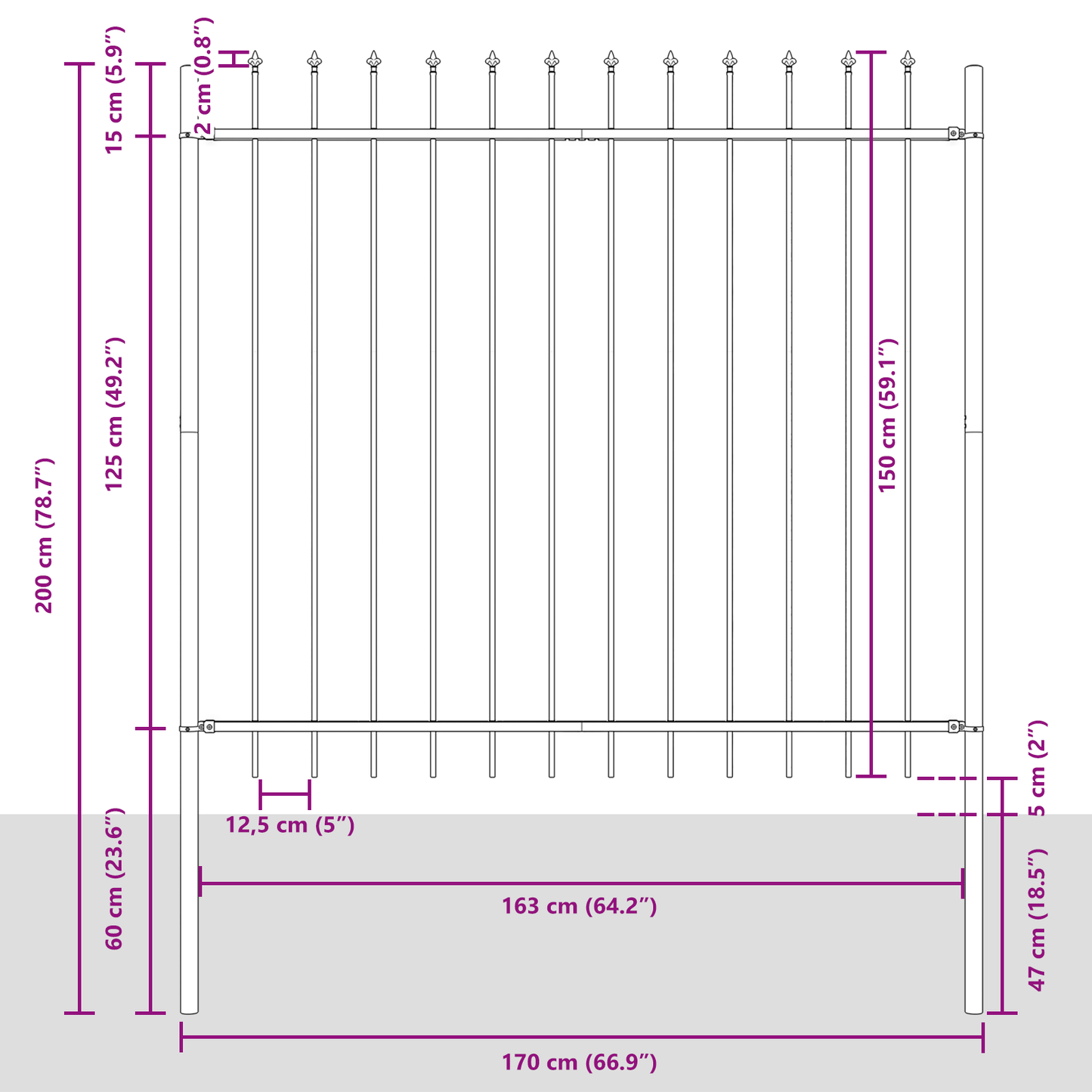 Gartenzaun Weiß 6.8 x 1.5 m Pulverbeschichteter Stahl