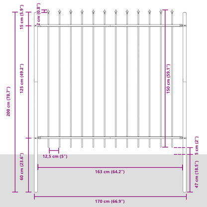 Gartenzaun Weiß 6.8 x 1.5 m Pulverbeschichteter Stahl