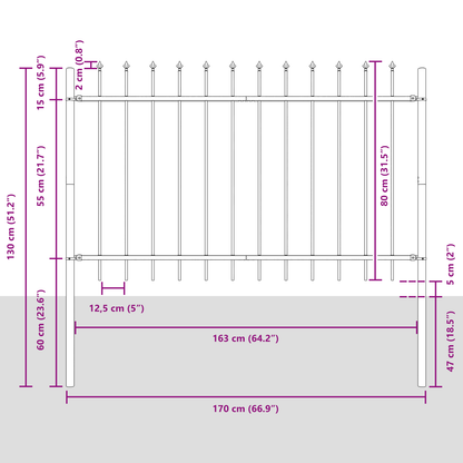 Gartenzaun Weiß 8.5 x 0.8 m Pulverbeschichteter Stahl