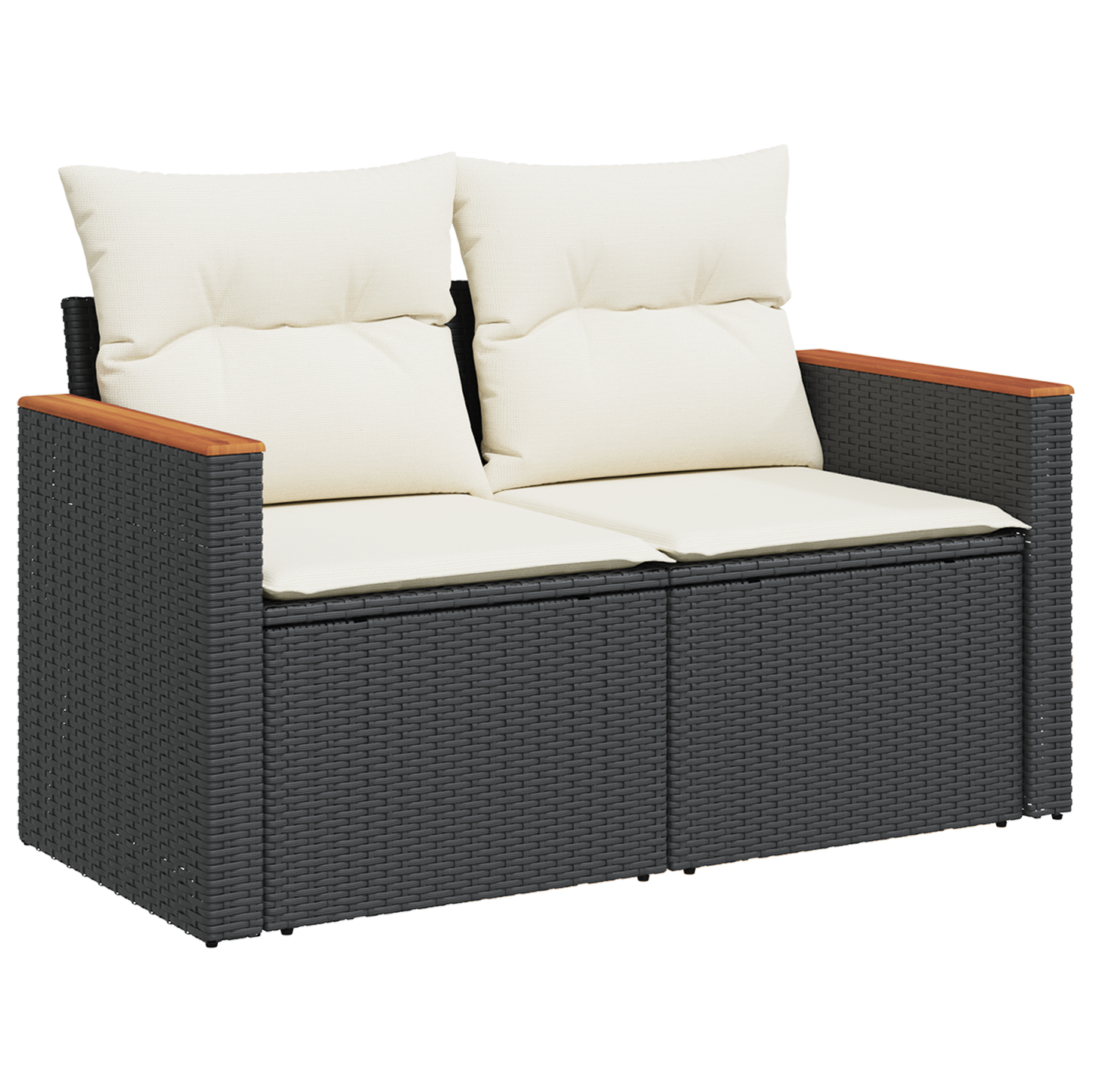 10-teiliges Garten Sofa Set mit Kissen Schwarz Poly Rattan Akazie