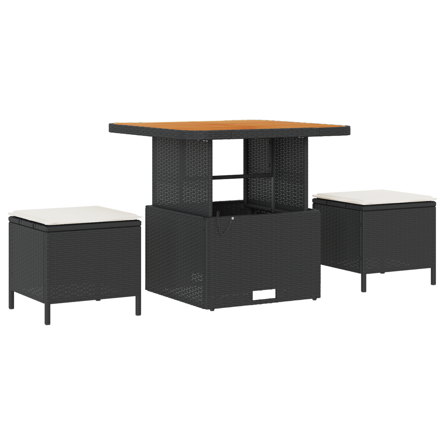 10-teiliges Garten Sofa Set mit Kissen Schwarz Poly Rattan Akazie