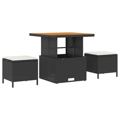 10-teiliges Garten Sofa Set mit Kissen Schwarz Poly Rattan Akazie