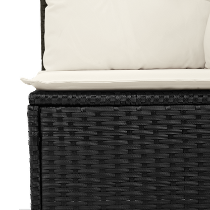 10-teiliges Garten Sofa Set mit Kissen Schwarz Poly Rattan Akazie
