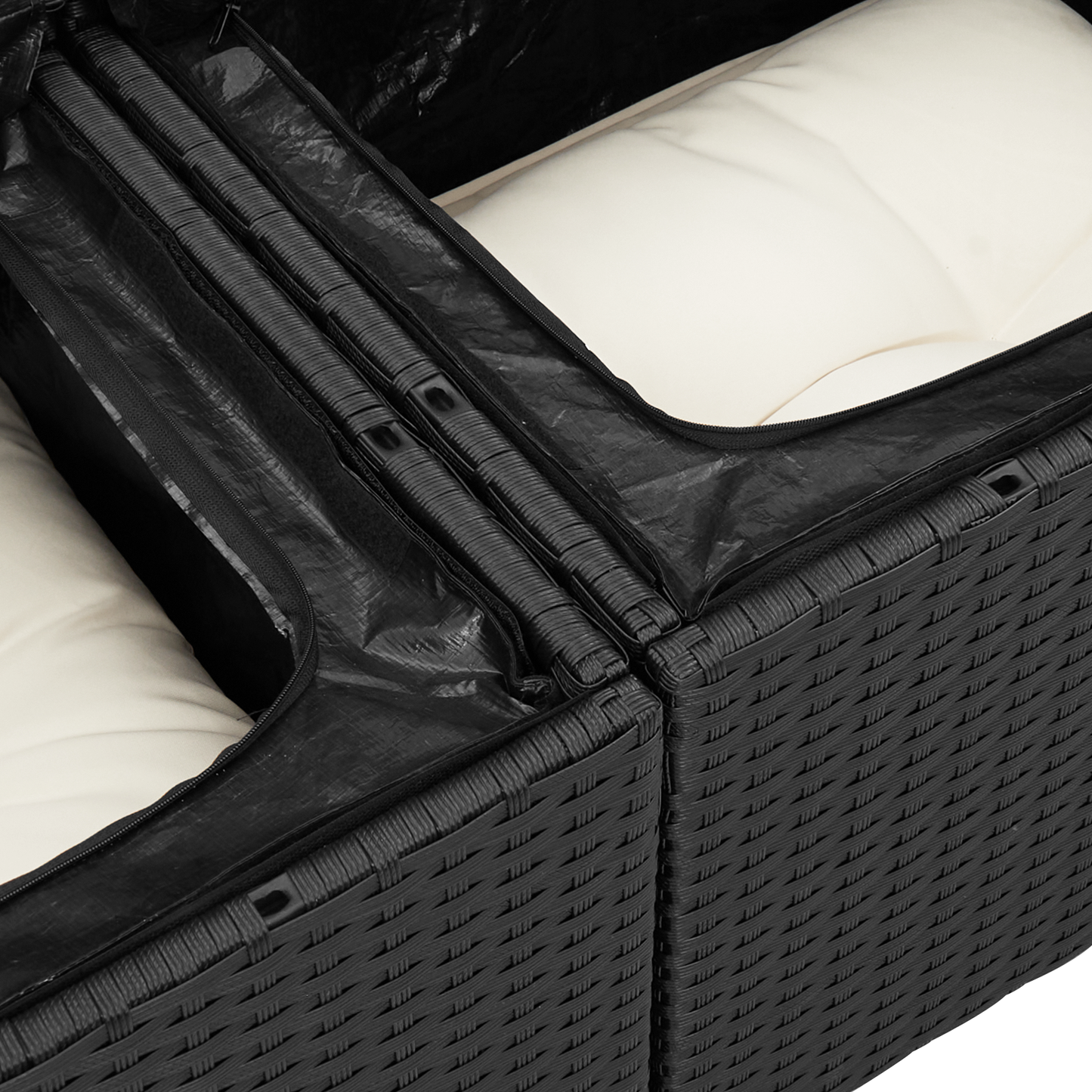 10-teiliges Garten Sofa Set mit Kissen Schwarz Poly Rattan Akazie