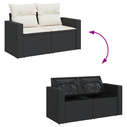10-teiliges Garten-Sofa-Set mit Kissen Schwarz Poly Rattan Akazie