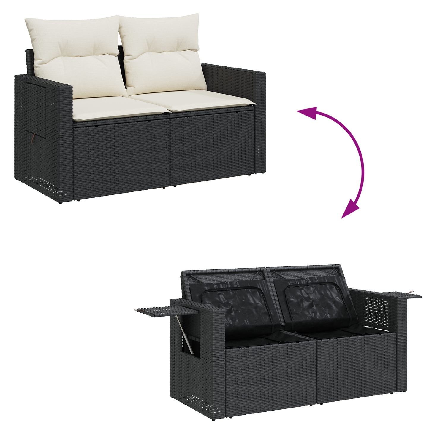 10-teiliges Garten-Sofa-Set mit Kissen Schwarz Poly Rattan Akazie